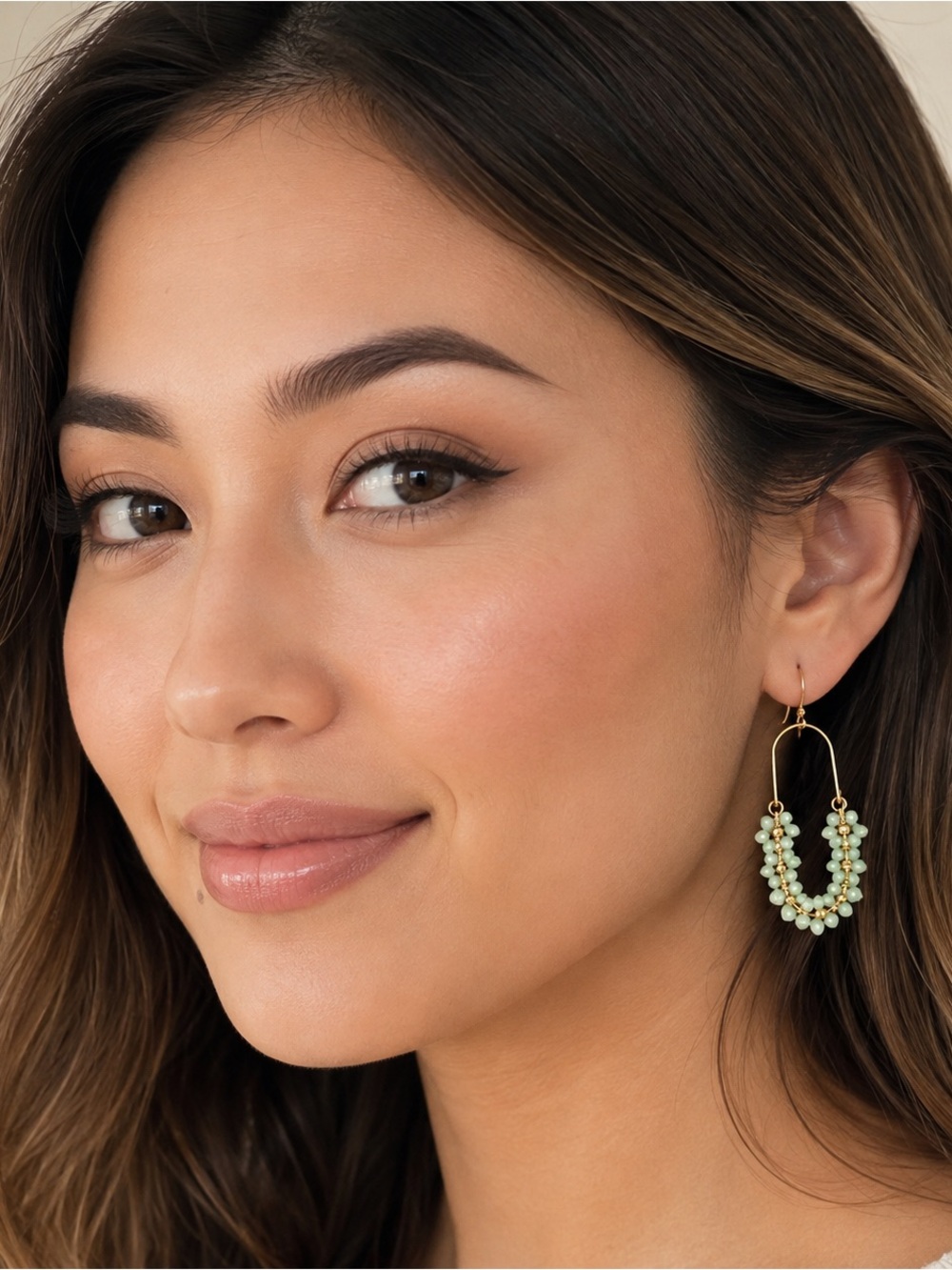 Green Bohemian Beaded oval earrings